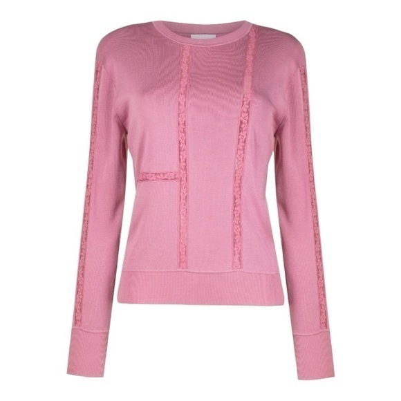 Chloé Lace-Insert Jumper Pullover in Cheerful Pink Size Large NWT - Picture 1 of 14
